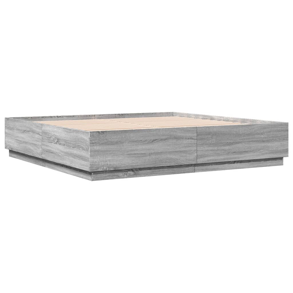 Okvir za krevet s LED svjetlima boja hrasta 200 x 200 cm drveni