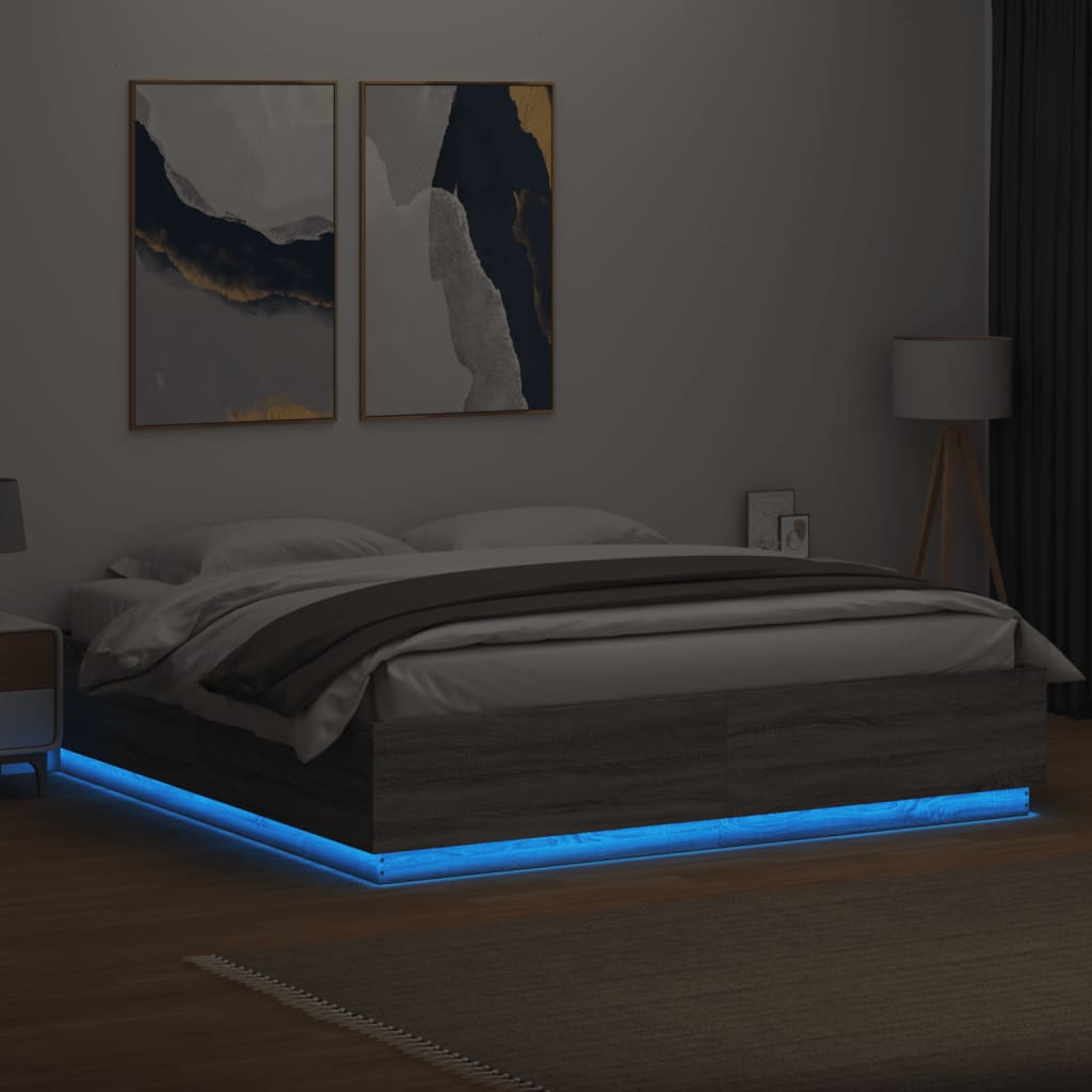 Okvir za krevet s LED svjetlima boja hrasta 200 x 200 cm drveni