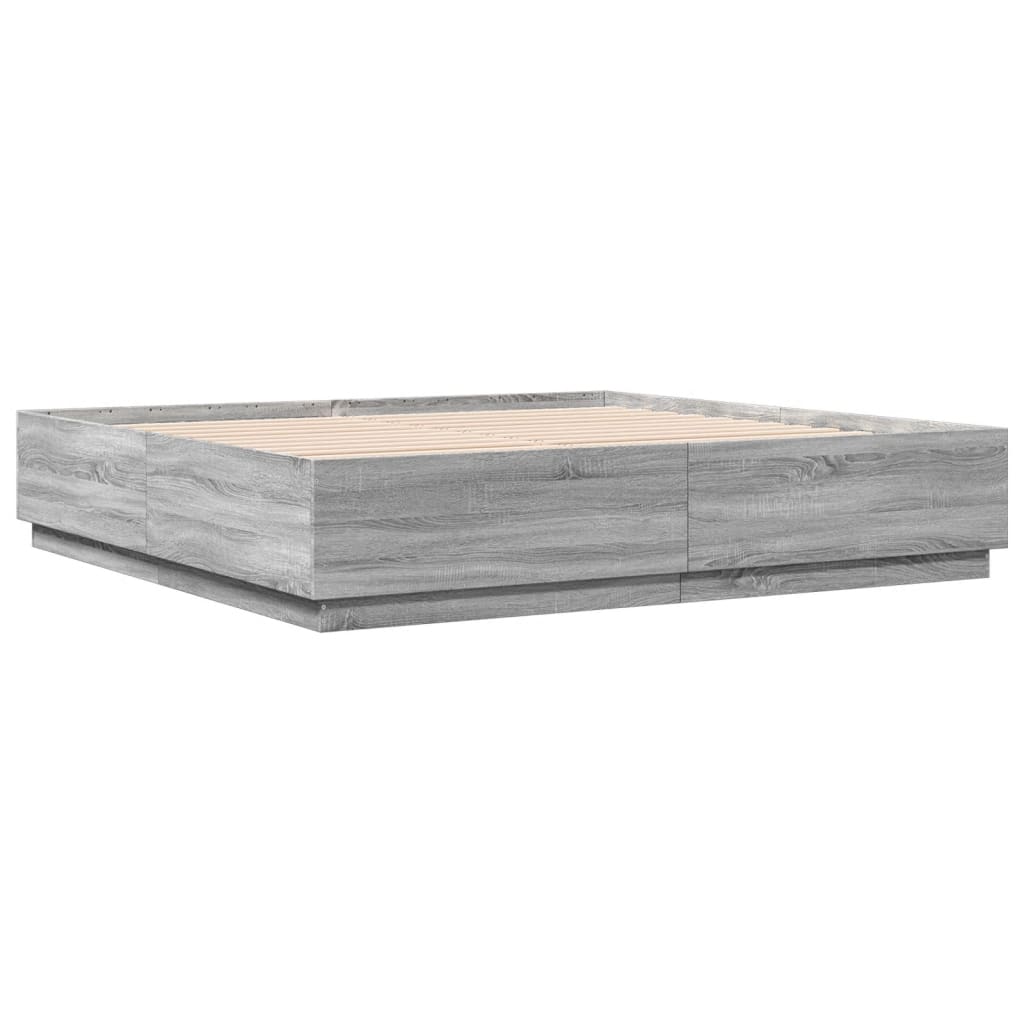 Okvir za krevet s LED svjetlima boja hrasta 200 x 200 cm drveni