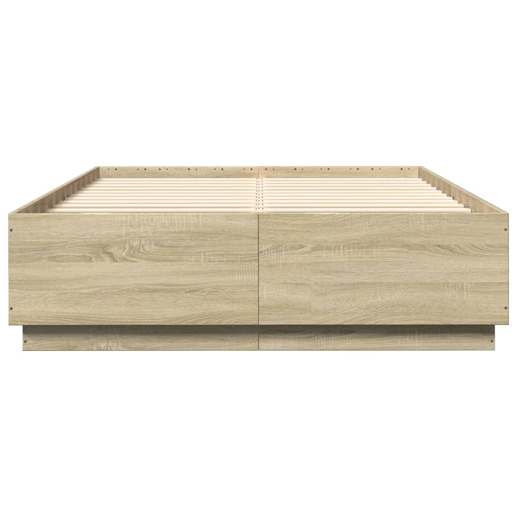 Okvir za krevet s LED svjetlima boja hrasta 160 x 200 cm drveni