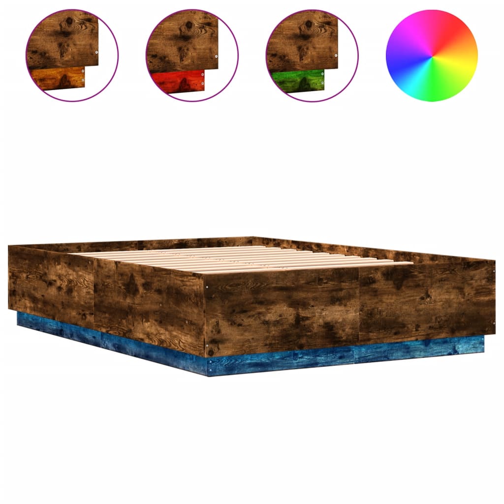 Okvir kreveta s LED svjetlima boja hrasta 150 x 200 cm drveni