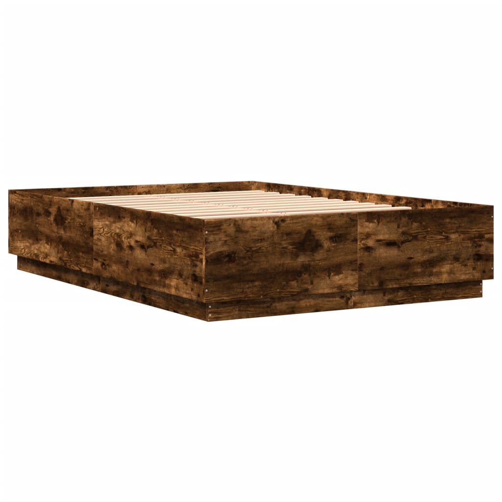 Okvir kreveta s LED svjetlima boja hrasta 150 x 200 cm drveni