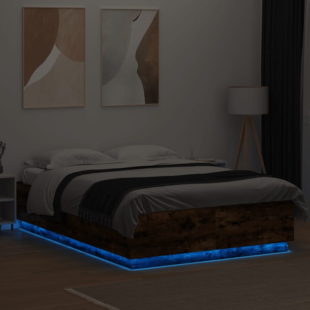 Okvir kreveta s LED svjetlima boja hrasta 150 x 200 cm drveni
