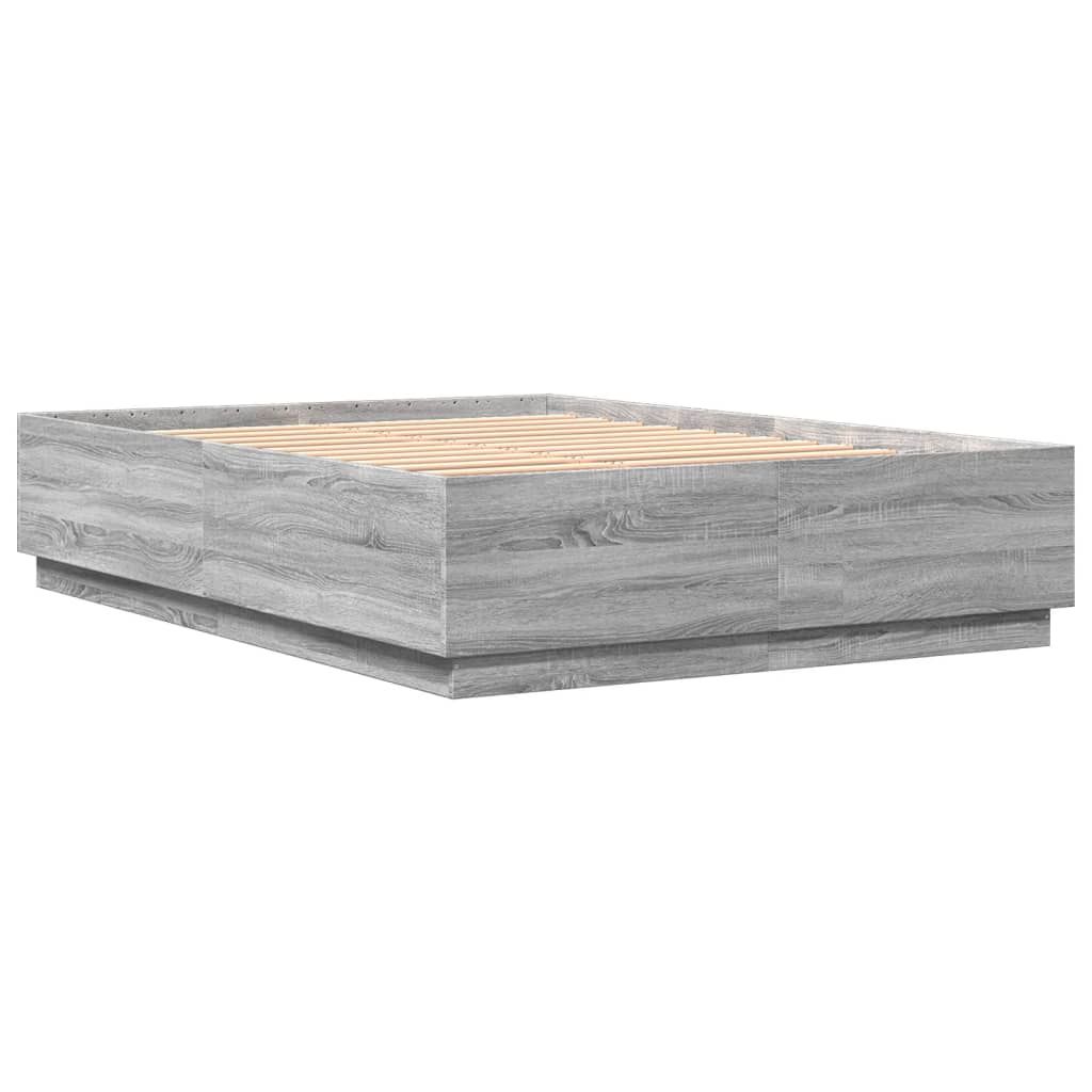 Okvir za krevet s LED svjetlima boja hrasta 150 x 200 cm drveni