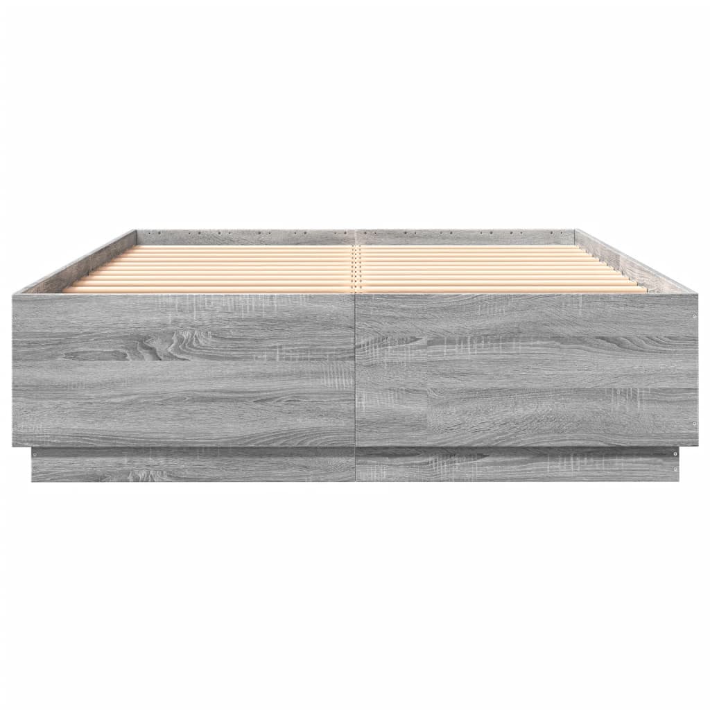 Okvir za krevet s LED svjetlima boja hrasta 150 x 200 cm drveni