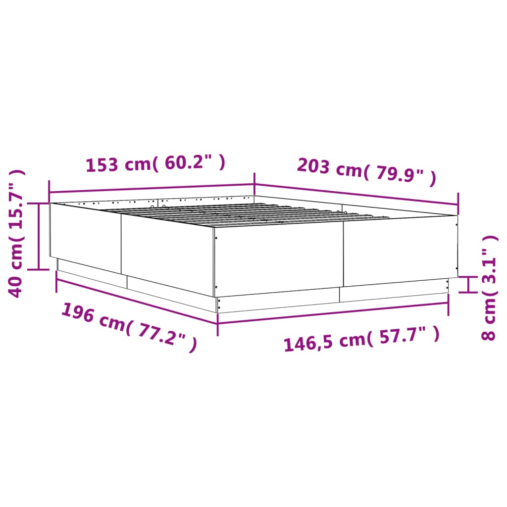 Okvir za krevet s LED svjetlima boja hrasta 150 x 200 cm drveni