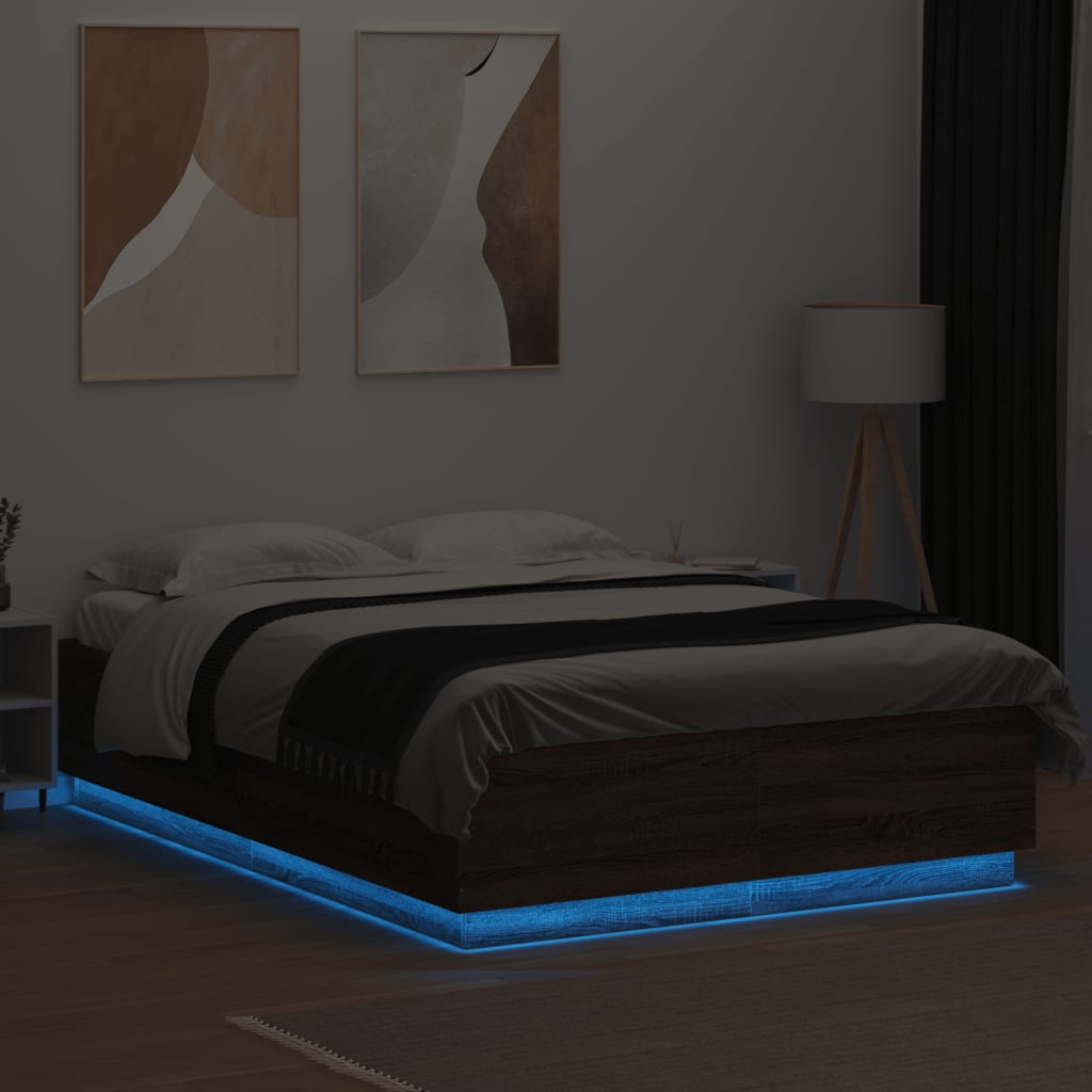 Okvir za krevet s LED svjetlima boja hrasta 150 x 200 cm drveni