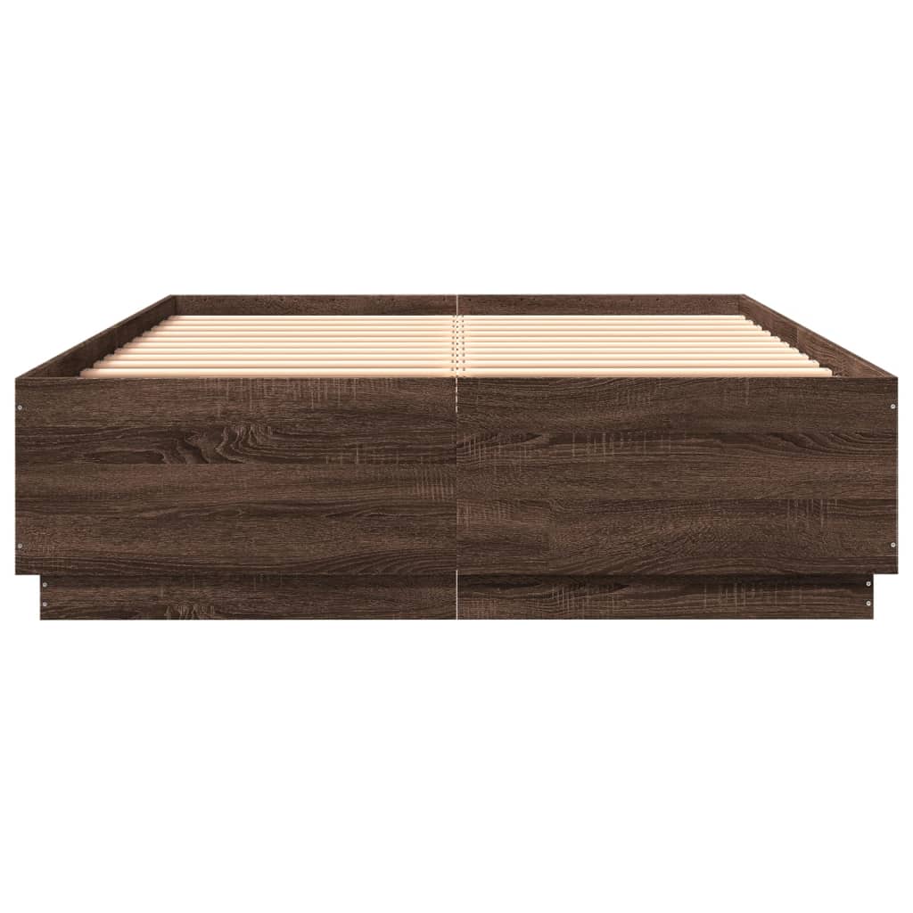 Okvir za krevet s LED svjetlima boja hrasta 150 x 200 cm drveni