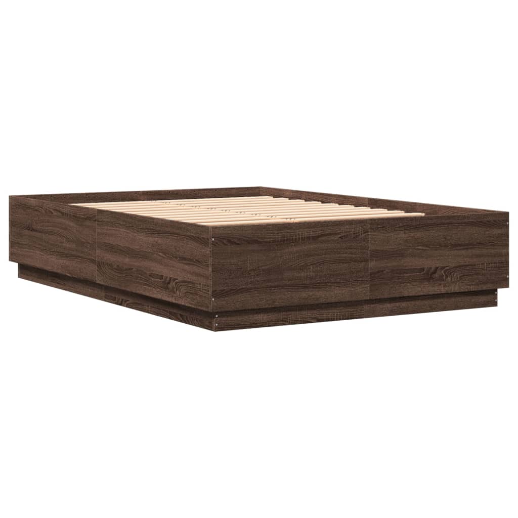 Okvir za krevet s LED svjetlima boja hrasta 150 x 200 cm drveni