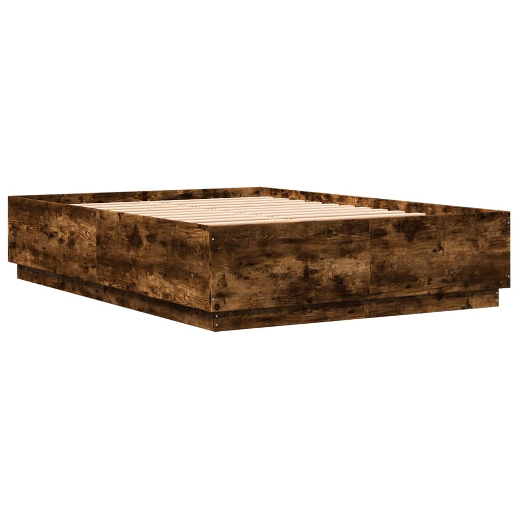Okvir kreveta s LED svjetlima boja hrasta 140 x 200 cm drveni