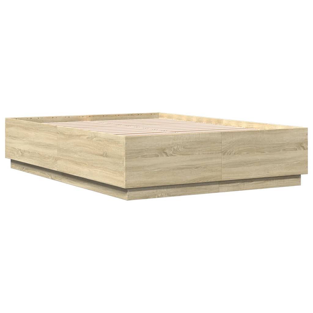 Okvir za krevet s LED svjetlima boja hrasta 120 x 200 cm drveni