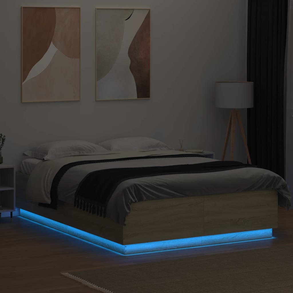 Okvir za krevet s LED svjetlima boja hrasta 120 x 200 cm drveni