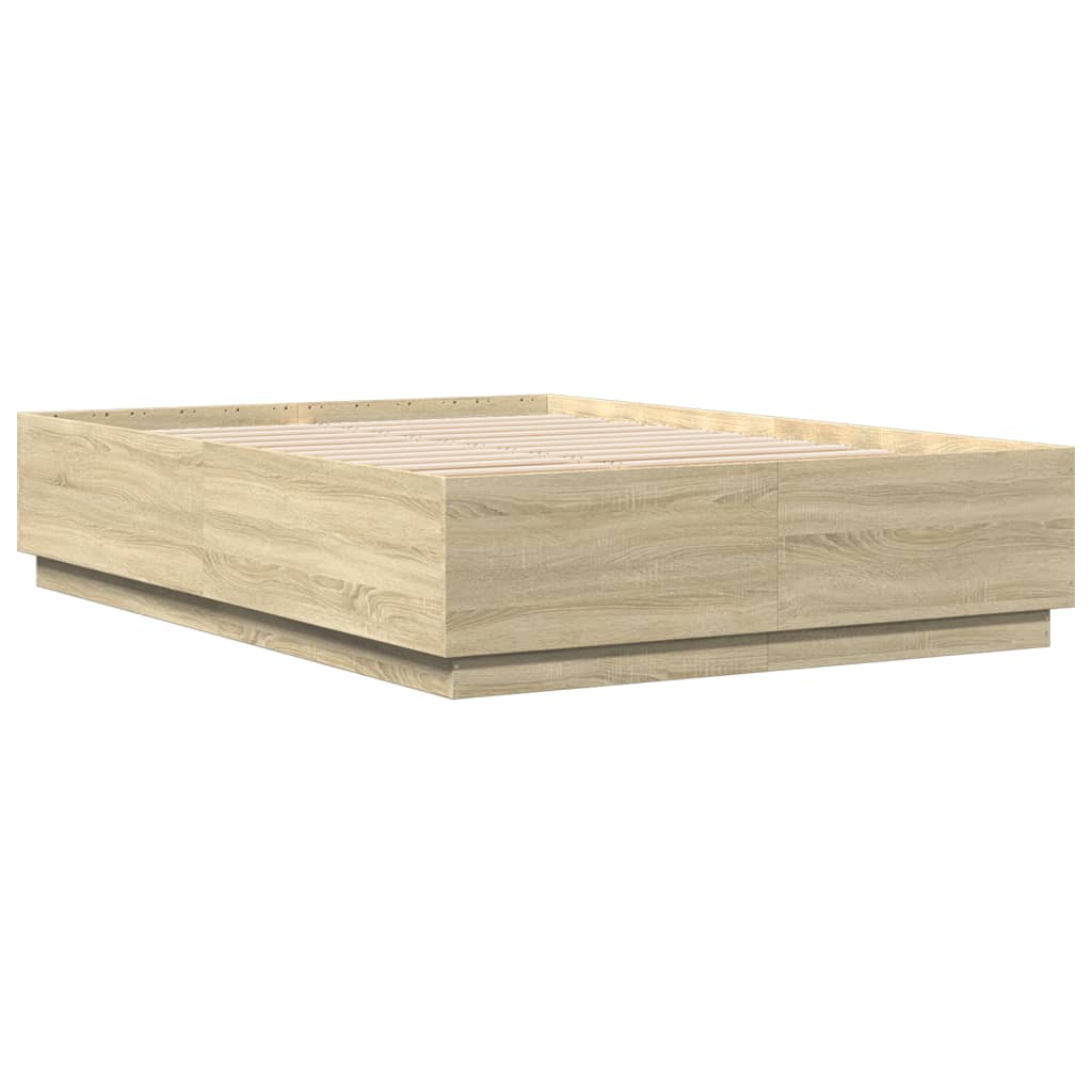 Okvir za krevet s LED svjetlima boja hrasta 120 x 200 cm drveni