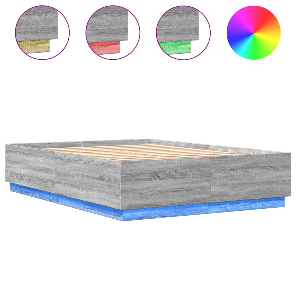 Okvir za krevet s LED svjetlima boja hrasta 120 x 200 cm drveni