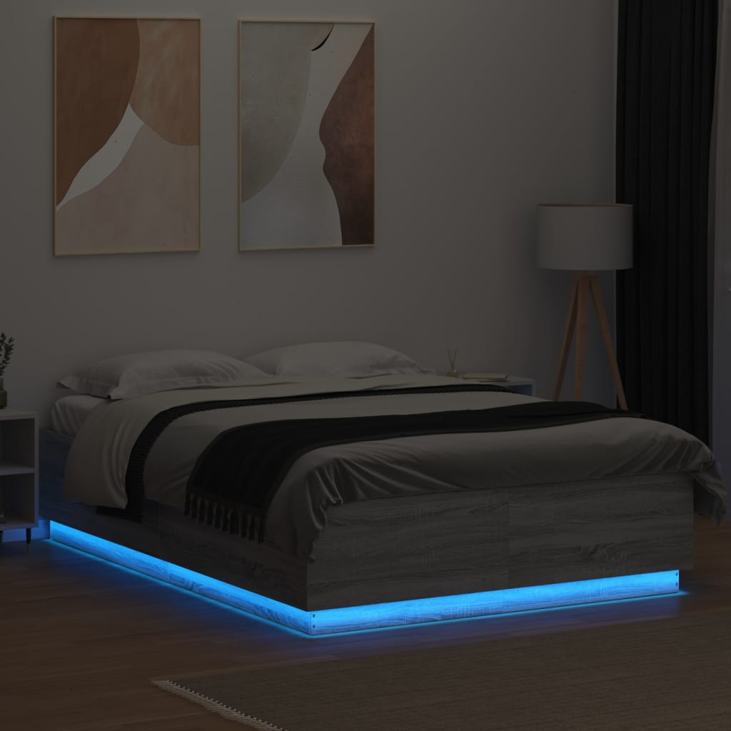 Okvir za krevet s LED svjetlima boja hrasta 120 x 200 cm drveni