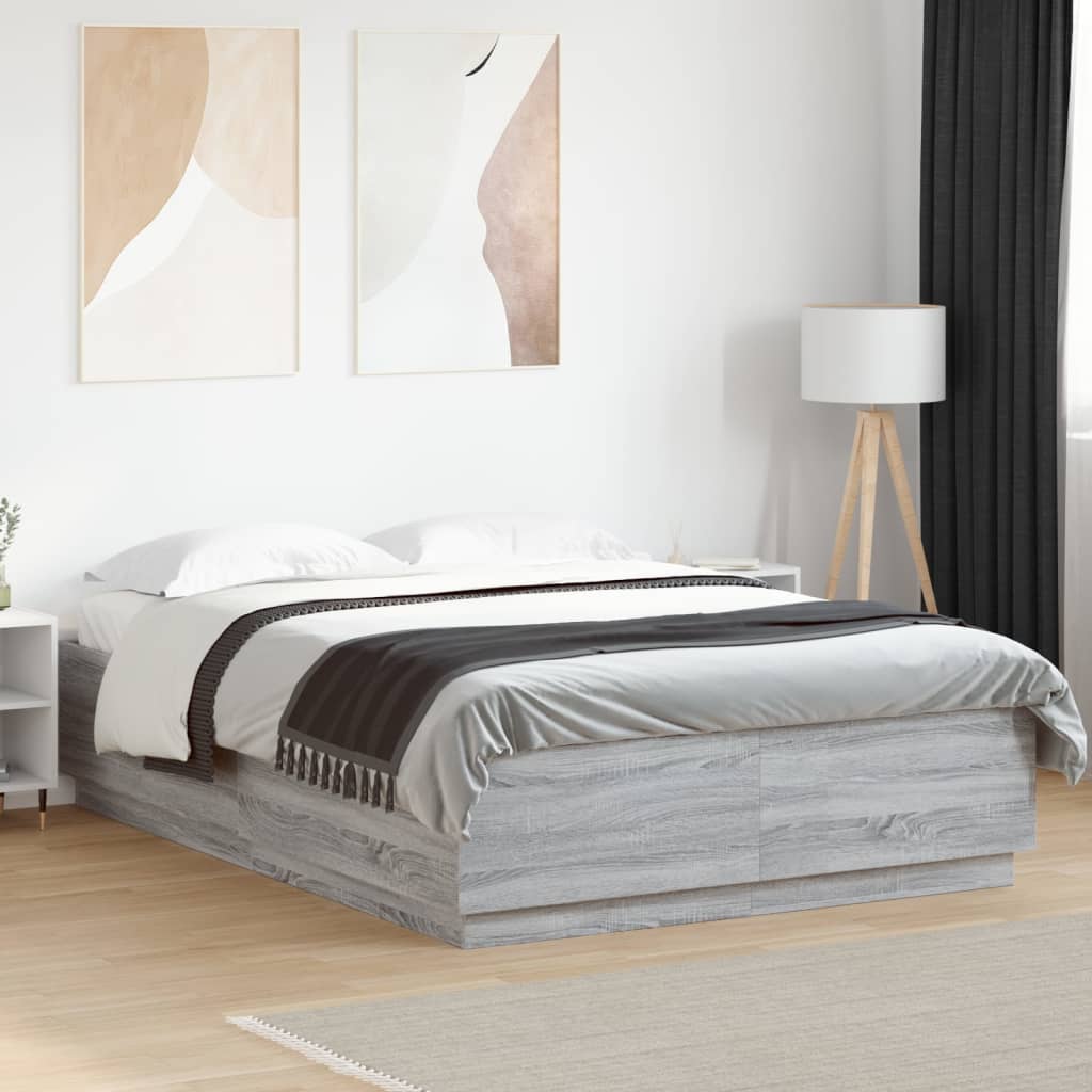 Okvir za krevet s LED svjetlima boja hrasta 120 x 200 cm drveni