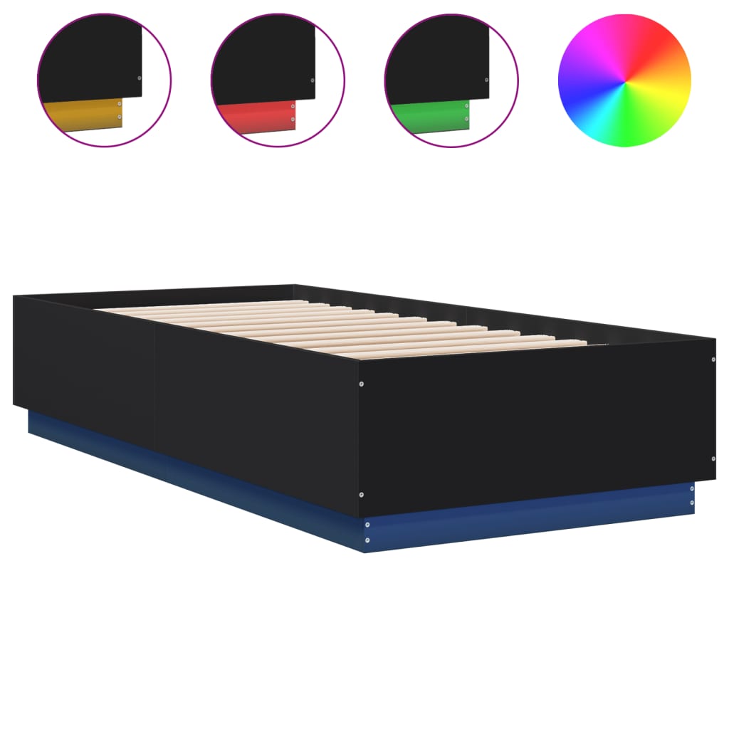 Okvir za krevet s LED svjetlima crni 100 x 200 cm drveni
