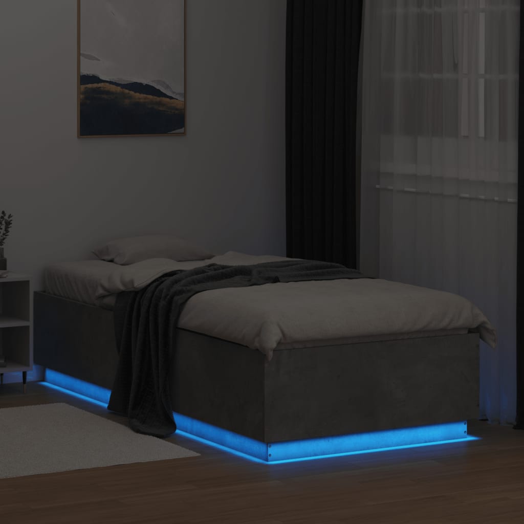 Okvir kreveta s LED svjetlima boja betona 100 x 200 cm drveni