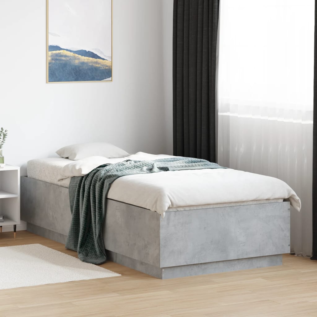 Okvir kreveta s LED svjetlima boja betona 100 x 200 cm drveni
