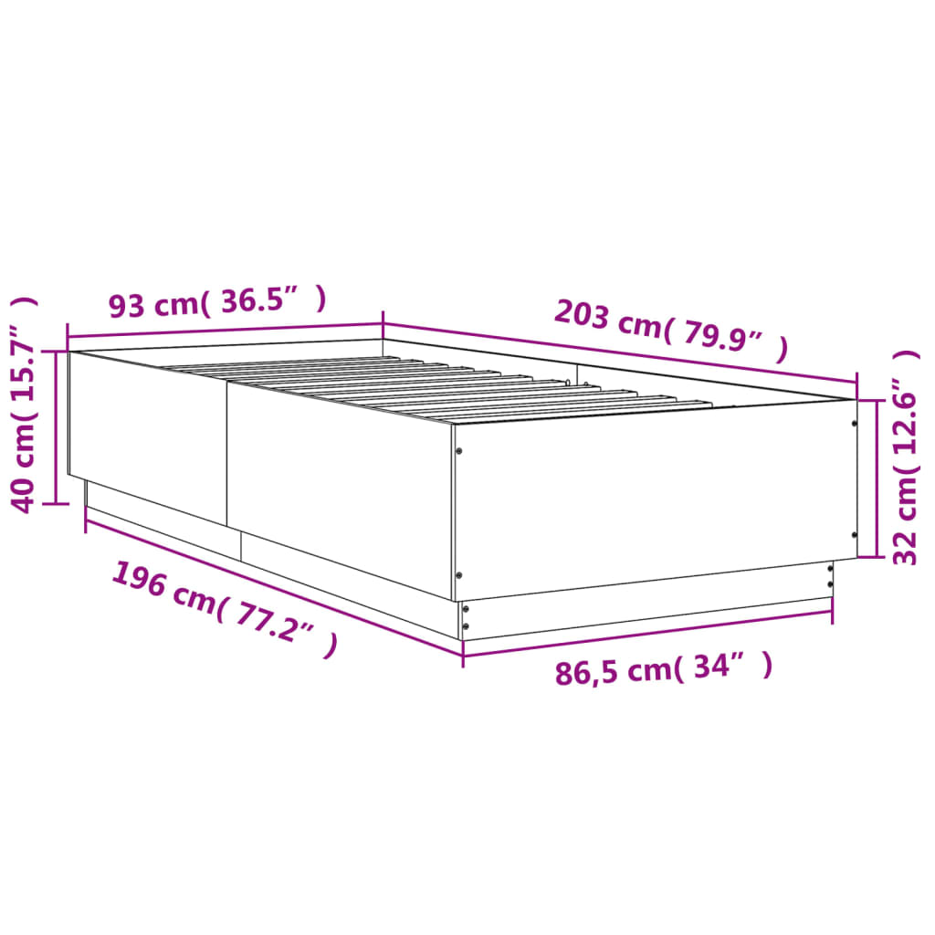 Okvir za krevet s LED svjetlima crni 90 x 200 cm drveni