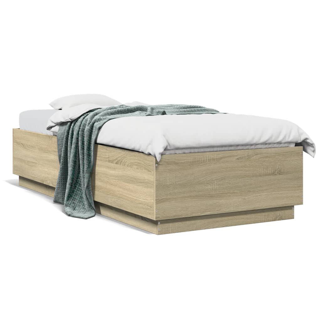 Okvir za krevet s LED svjetlima boja hrasta 90 x 200 cm drveni