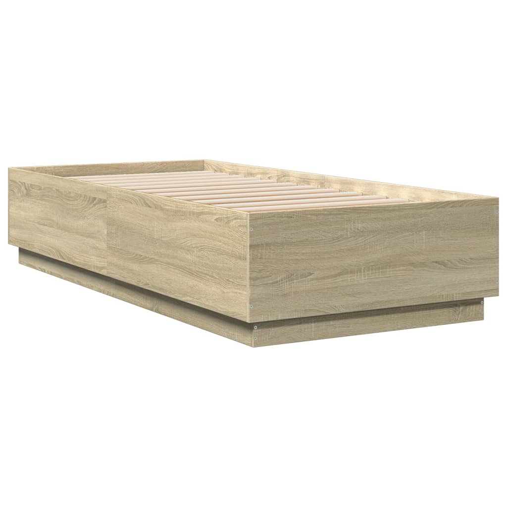 Okvir za krevet s LED svjetlima boja hrasta 90 x 200 cm drveni