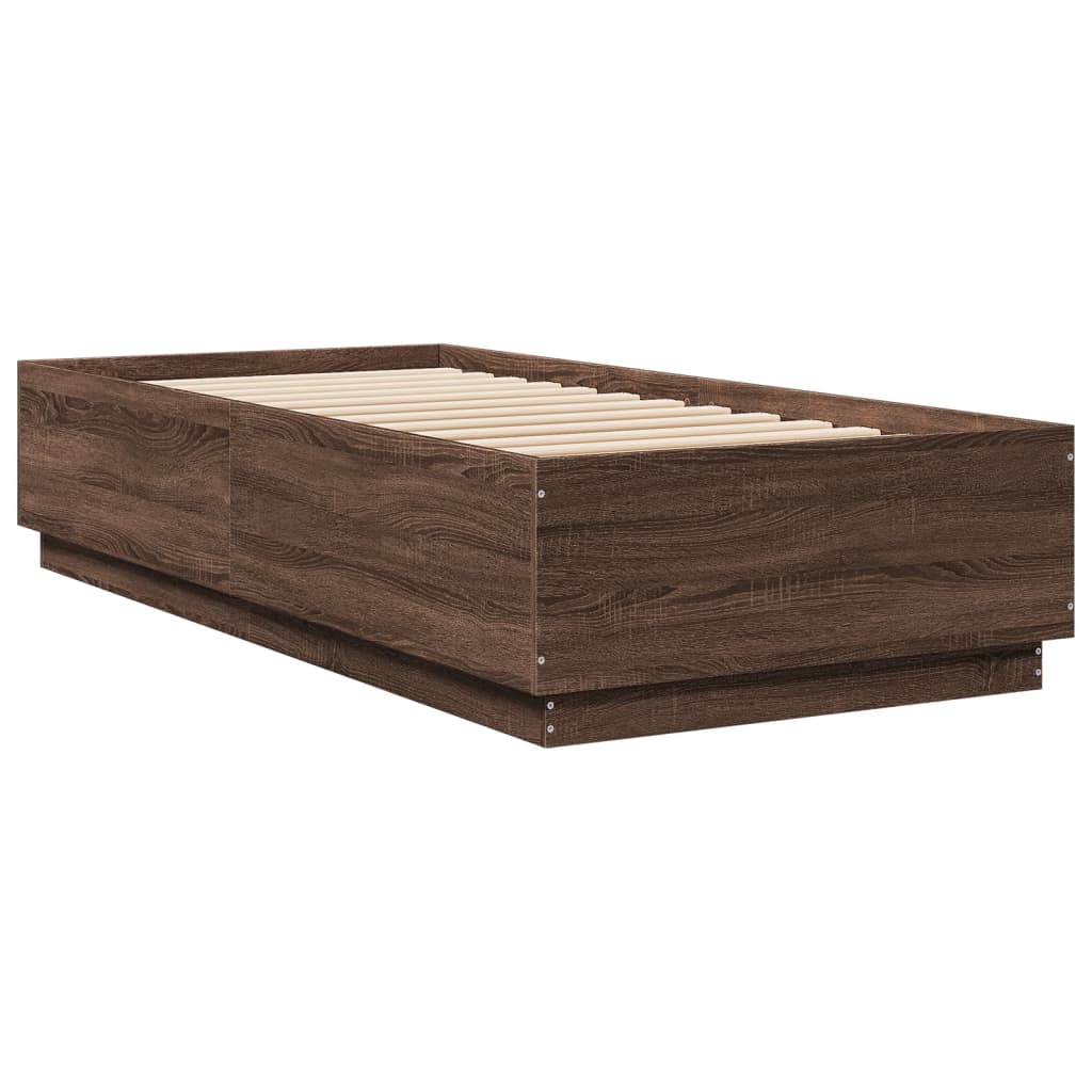 Okvir za krevet s LED svjetlima boja hrasta 90 x 200 cm drveni
