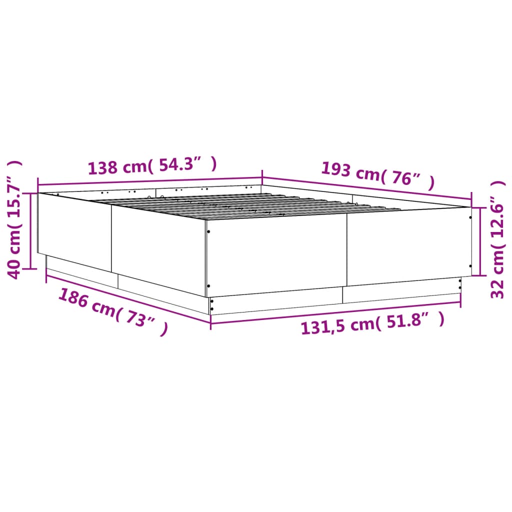 Okvir za krevet s LED svjetlima boja hrasta 135 x 190 cm drveni