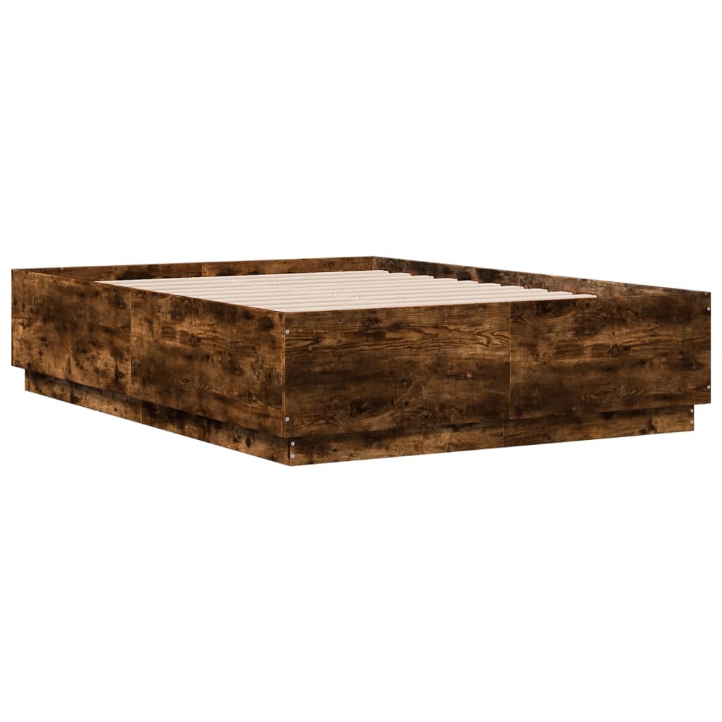 Okvir za krevet s LED svjetlima boja hrasta 135 x 190 cm drveni
