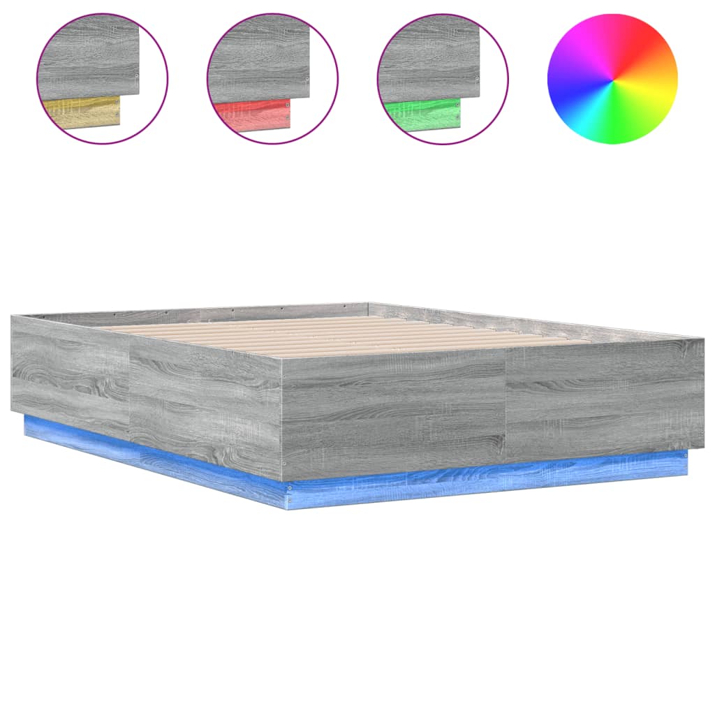 Okvir za krevet s LED svjetlima boja hrasta 135 x 190 cm drveni