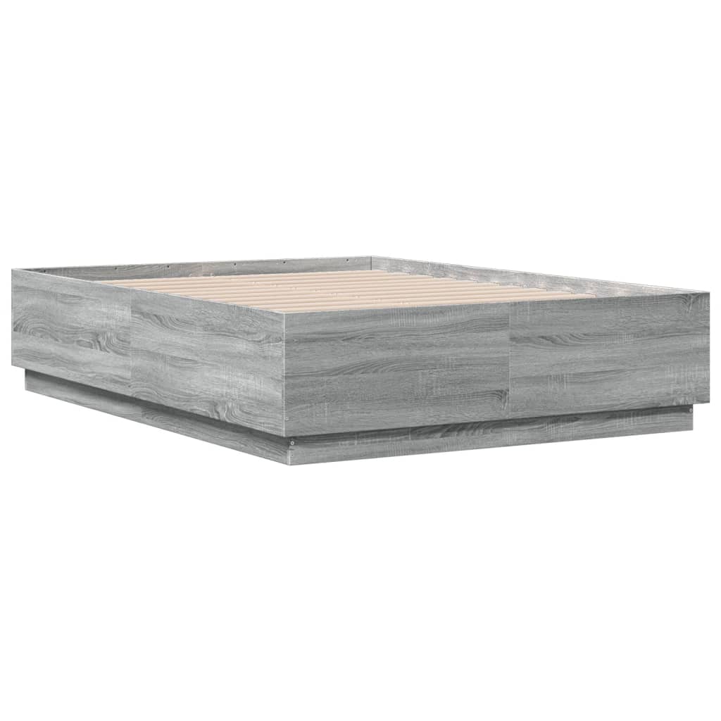 Okvir za krevet s LED svjetlima boja hrasta 135 x 190 cm drveni