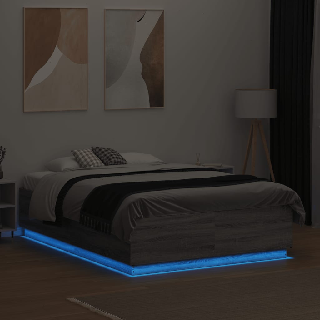 Okvir za krevet s LED svjetlima boja hrasta 135 x 190 cm drveni