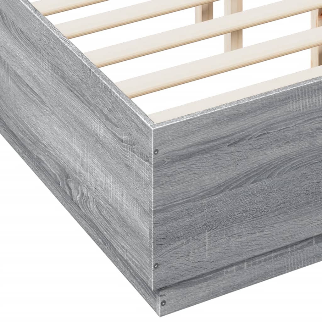 Okvir za krevet s LED svjetlima boja hrasta 135 x 190 cm drveni