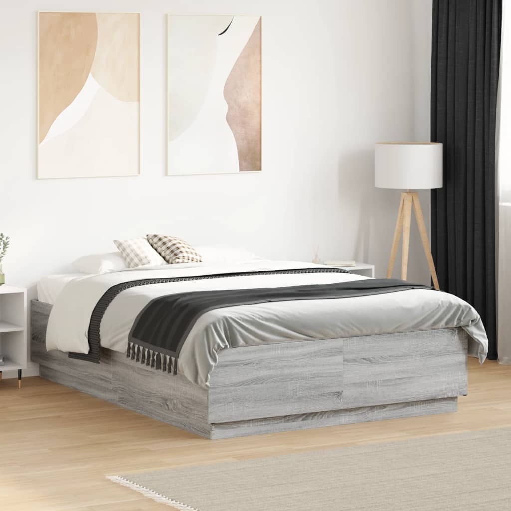 Okvir za krevet s LED svjetlima boja hrasta 135 x 190 cm drveni
