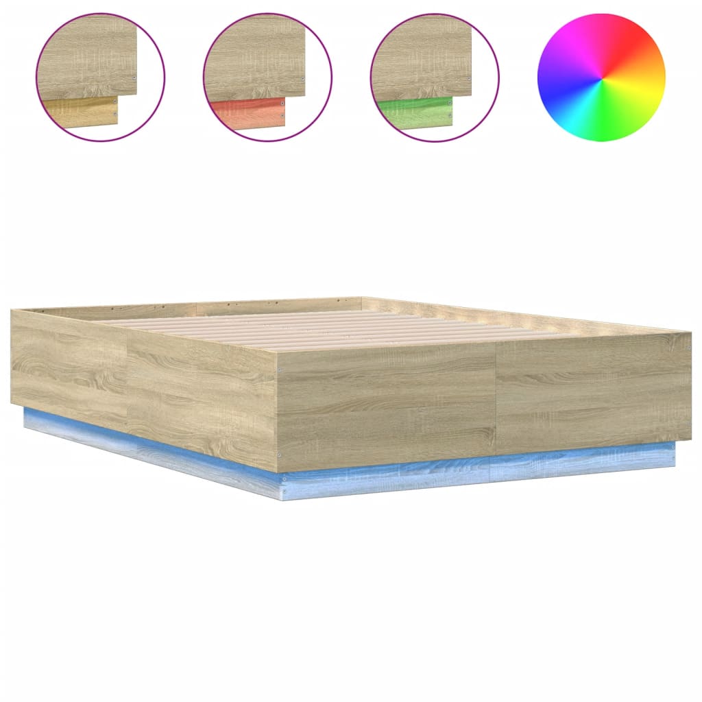 Okvir za krevet s LED svjetlima boja hrasta 120 x 190 cm drveni