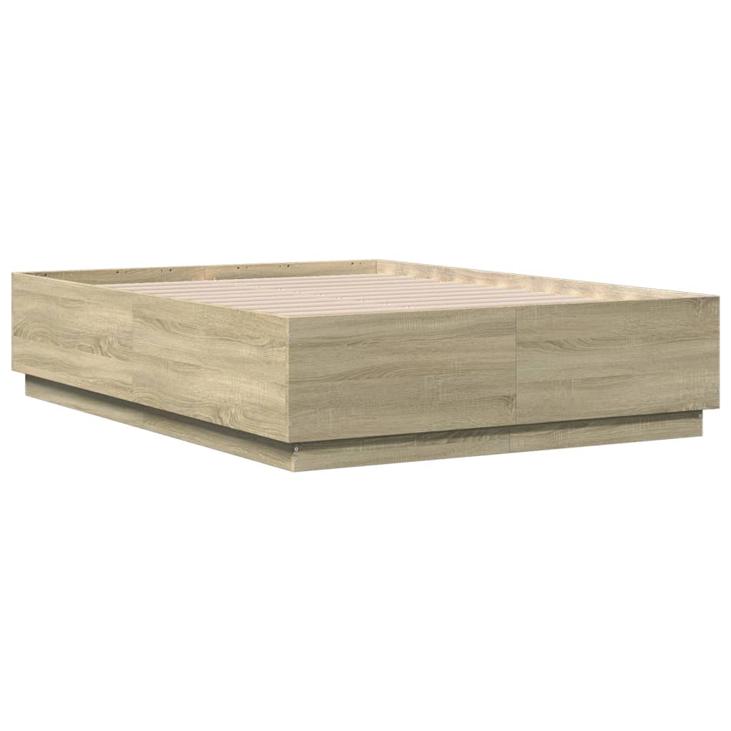 Okvir za krevet s LED svjetlima boja hrasta 120 x 190 cm drveni