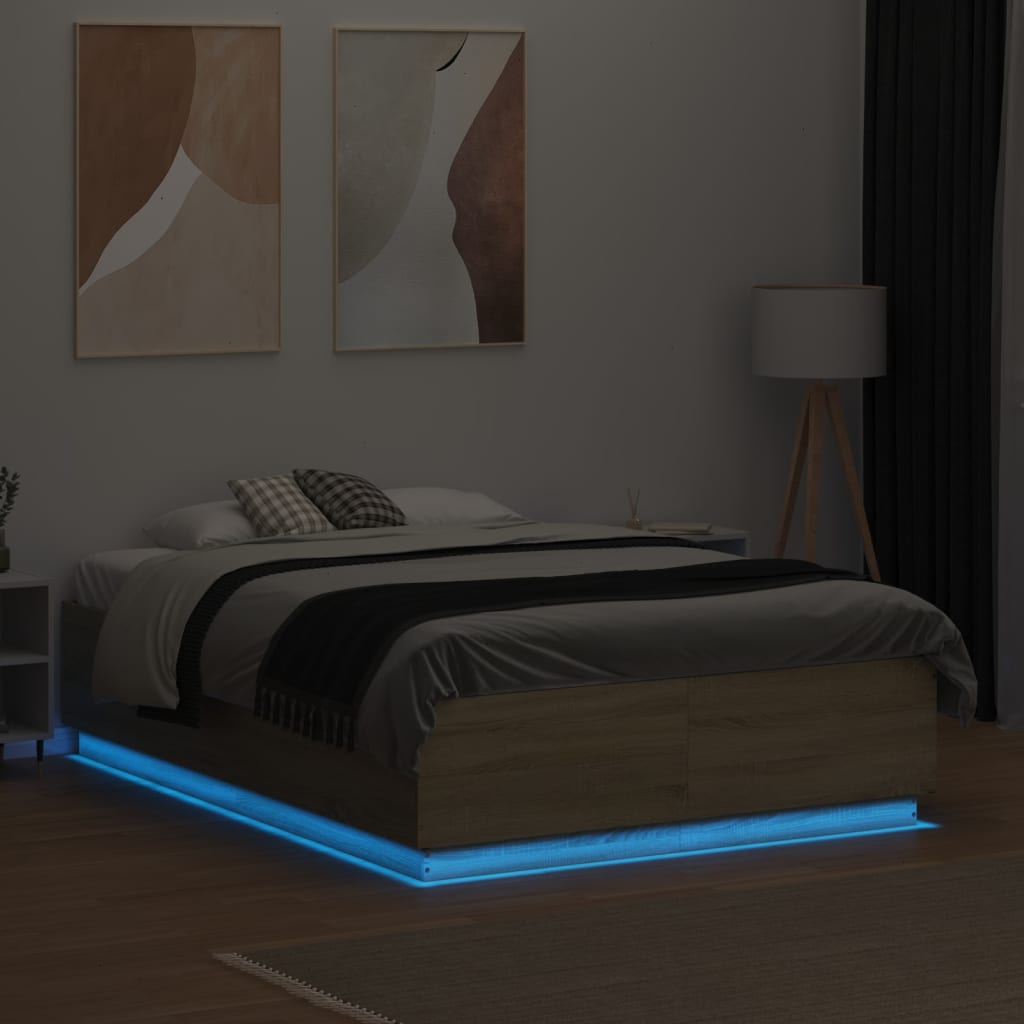 Okvir za krevet s LED svjetlima boja hrasta 120 x 190 cm drveni