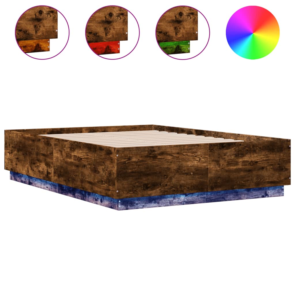Okvir za krevet s LED svjetlima boja hrasta 120 x 190 cm drveni