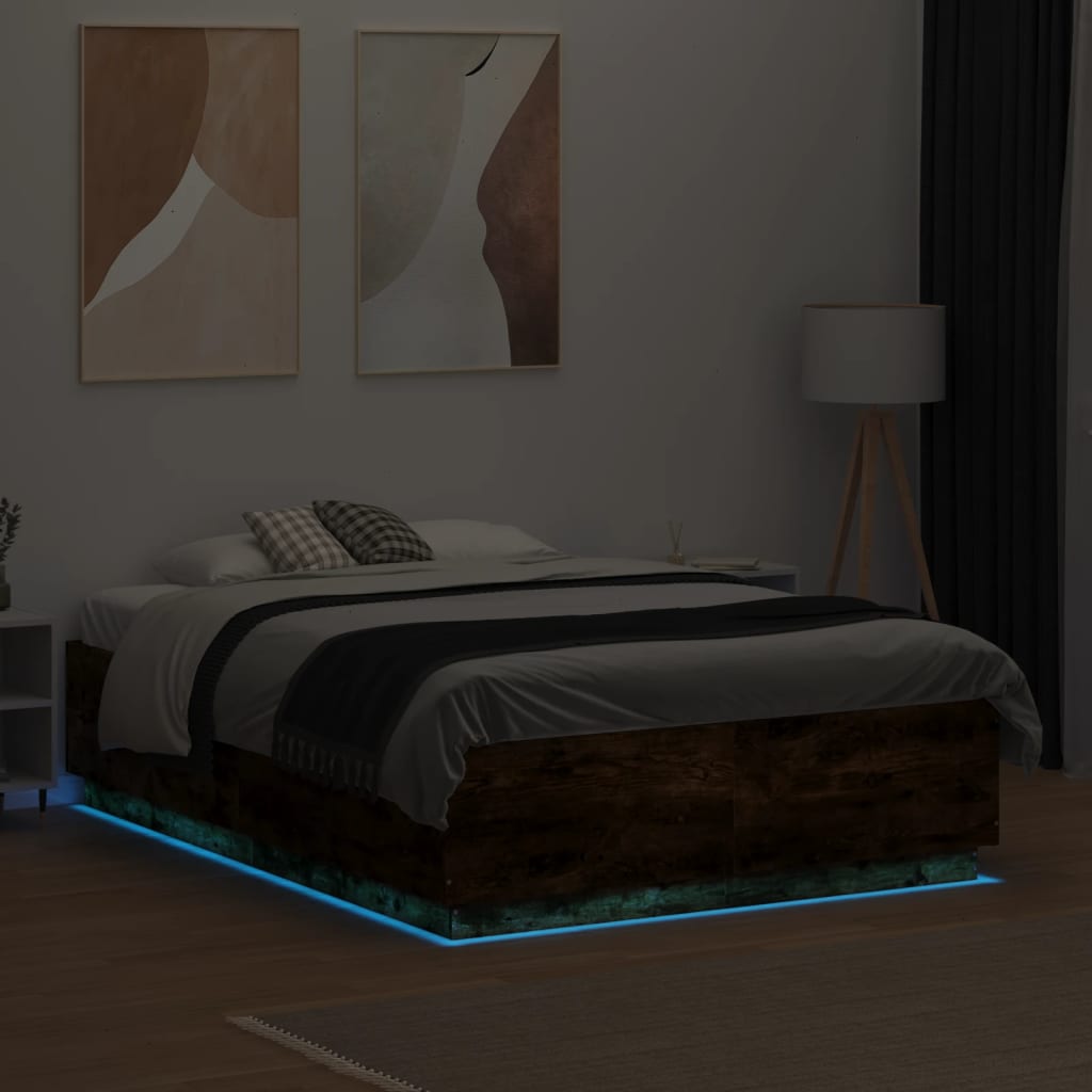 Okvir za krevet s LED svjetlima boja hrasta 120 x 190 cm drveni