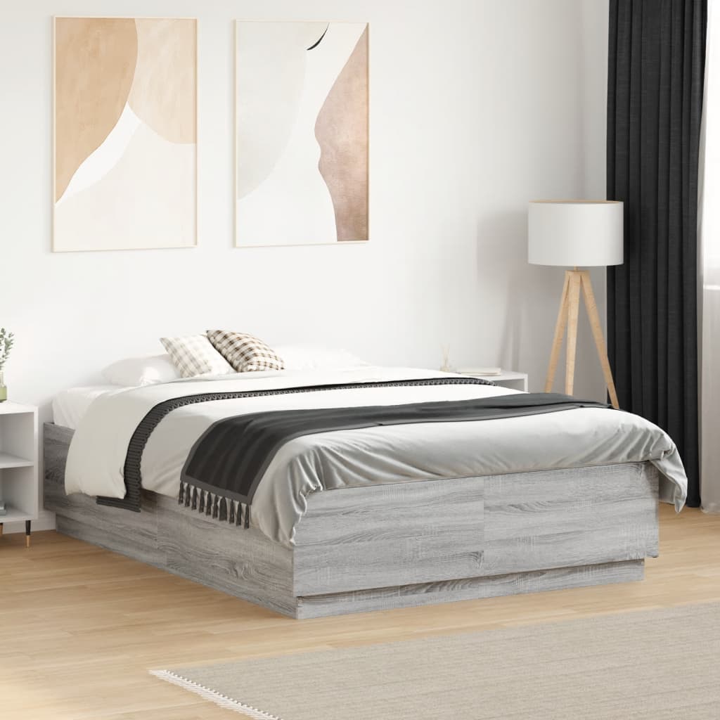 Okvir za krevet s LED svjetlima boja hrasta 120 x 190 cm drveni