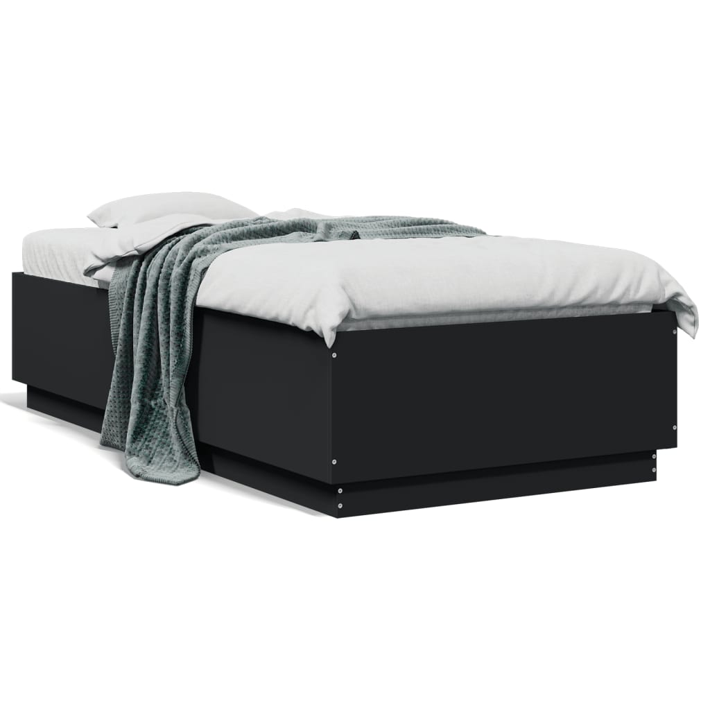 Okvir za krevet s LED svjetlima crni 90 x 190 cm drveni