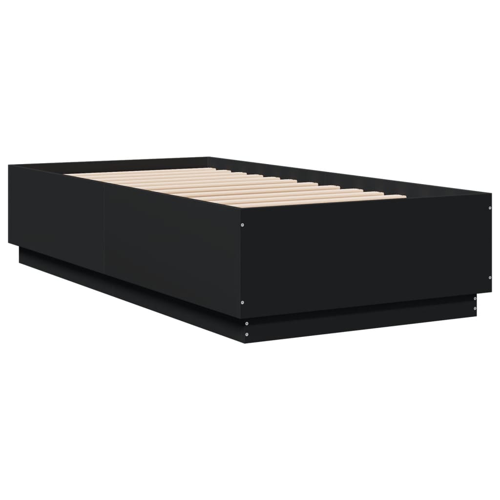 Okvir za krevet s LED svjetlima crni 90 x 190 cm drveni