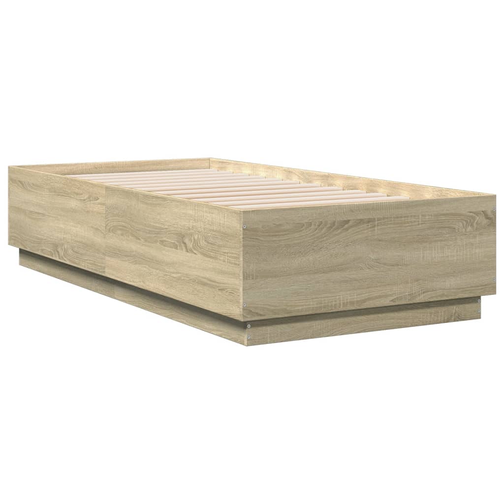 Okvir za krevet s LED svjetlima boja hrasta 90 x 190 cm drveni