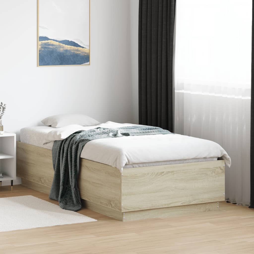 Okvir za krevet s LED svjetlima boja hrasta 90 x 190 cm drveni