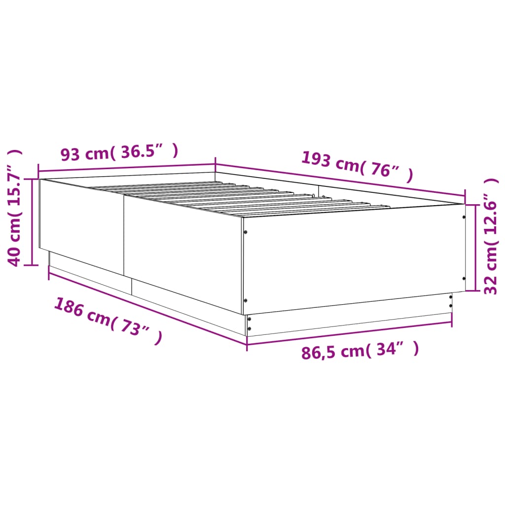 Okvir za krevet s LED svjetlima siva Sonoma 90 x 190 cm drveni