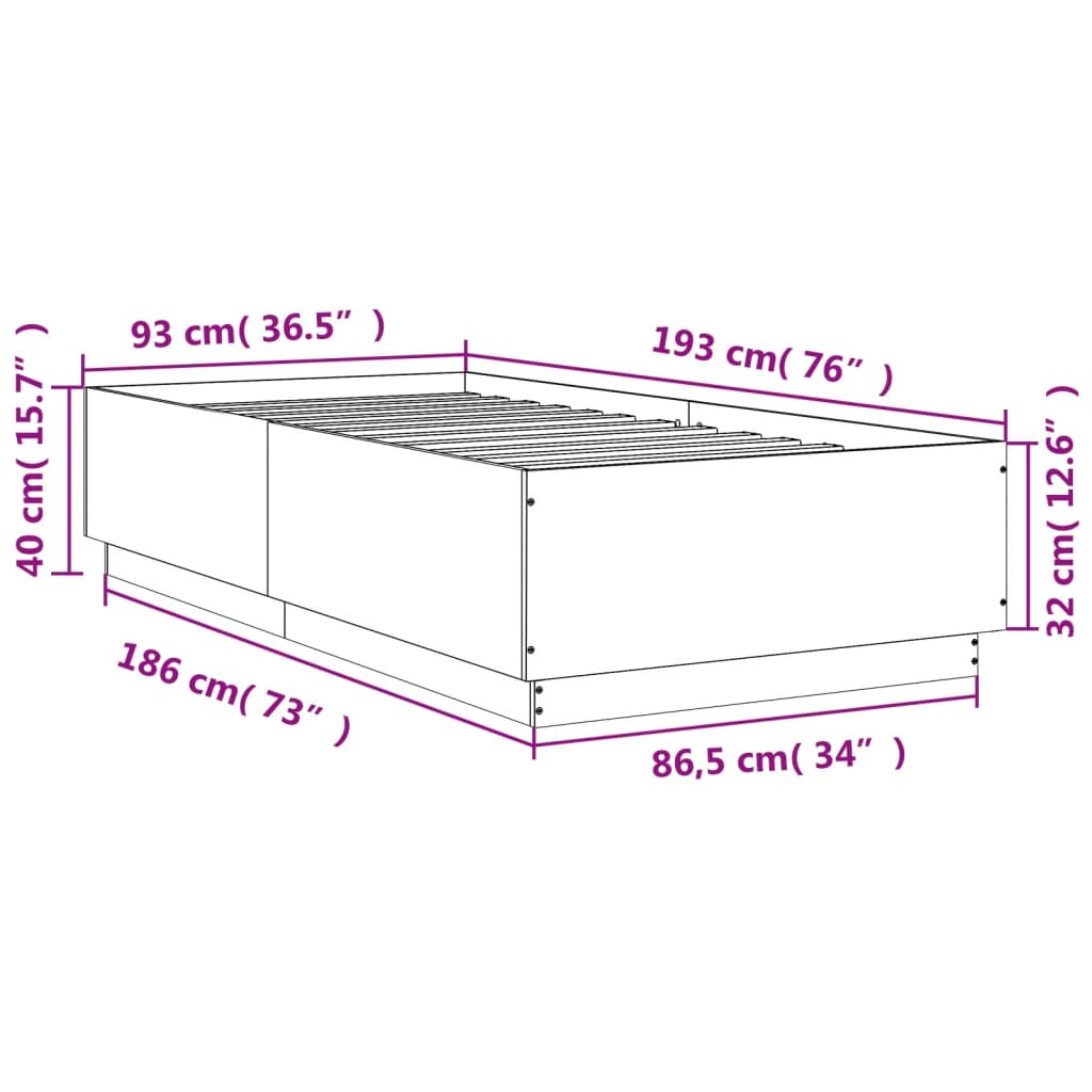 Okvir za krevet s LED svjetlima smeđi hrast 90 x 190 cm drveni
