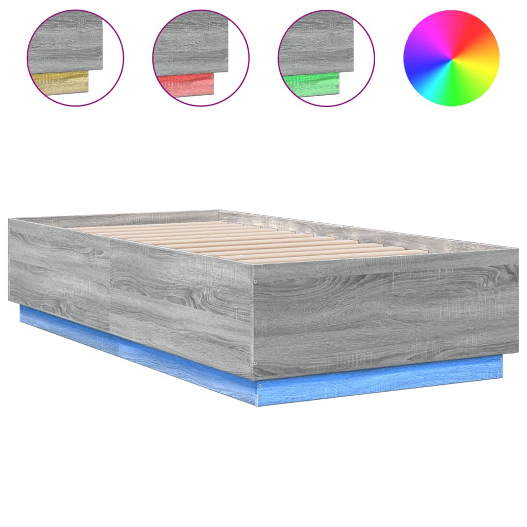 Okvir za krevet s LED svjetlima 75x190 cm od konstruiranog drva