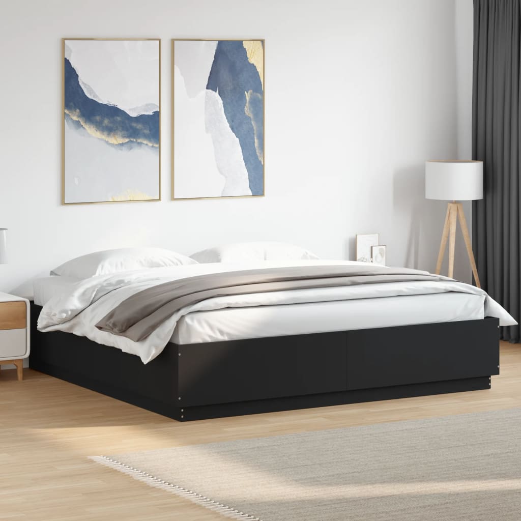Okvir za krevet crni 200 x 200 cm konstruirano drvo