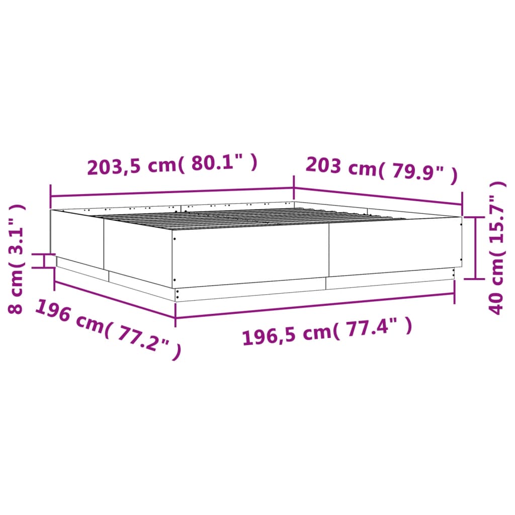 Okvir za krevet boja hrasta 200x200 cm od konstruiranog drva