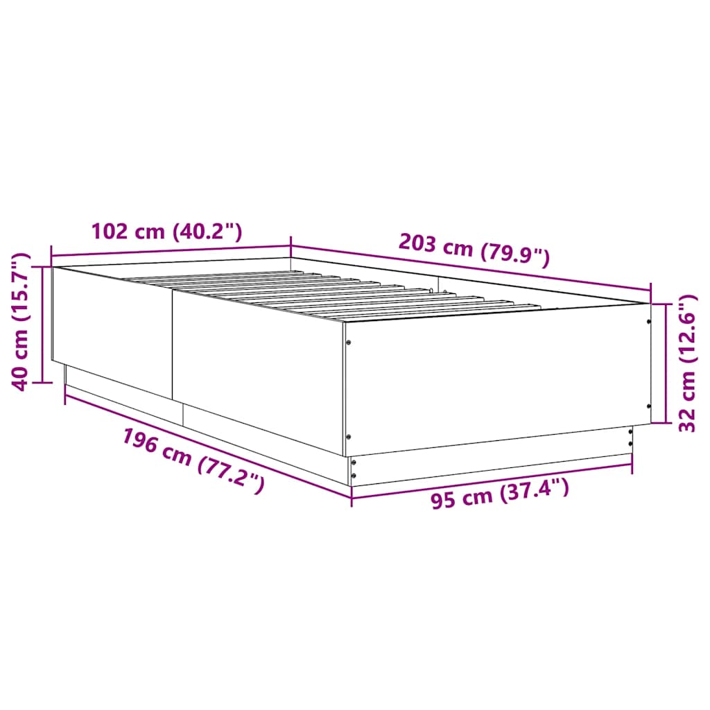 Okvir kreveta boja betona 100x200 cm od konstruiranog drva
